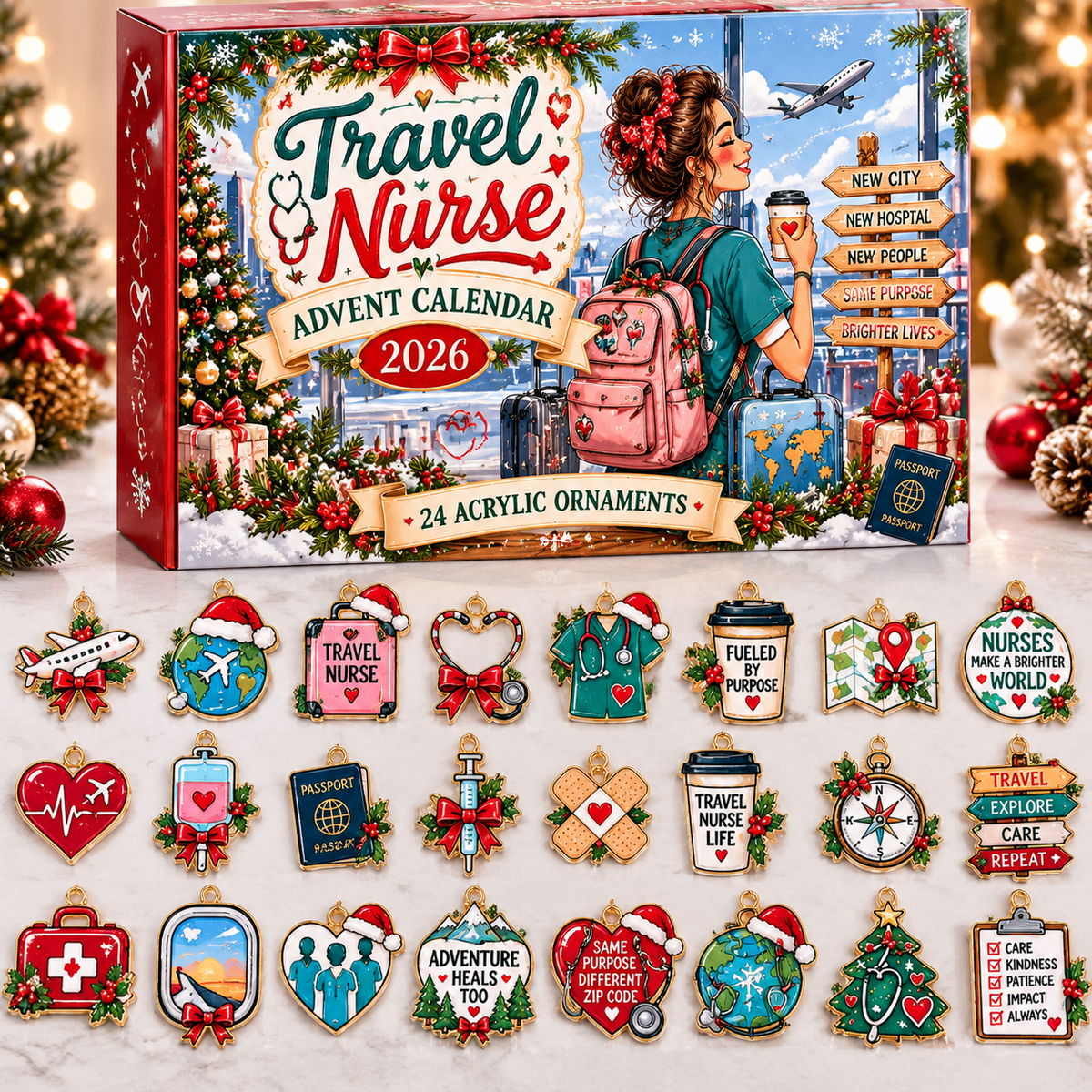 Travel Nurse Advent Calendar  HG  Acrylic Ornament Countdown Blind Box Holiday Gift