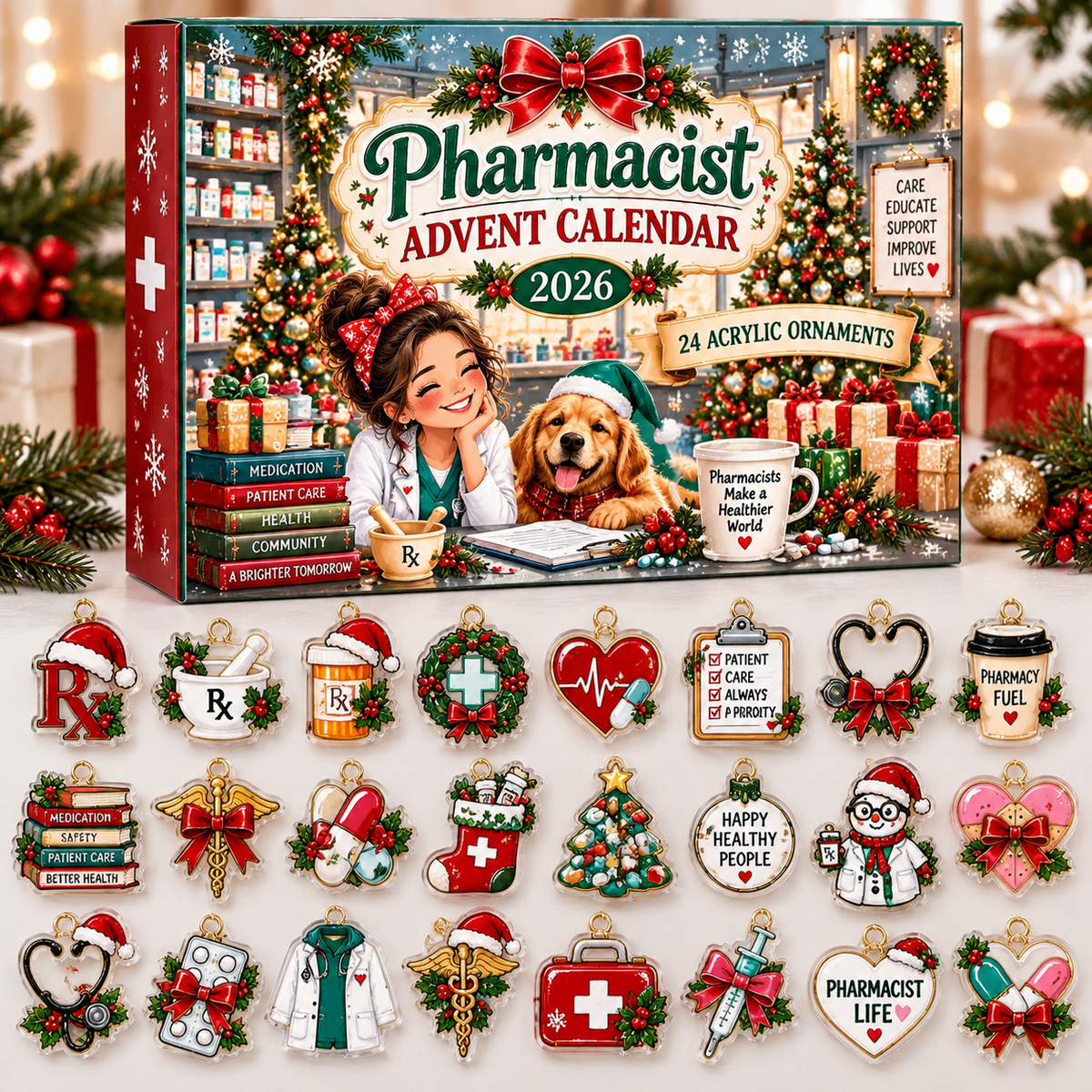 Pharmacist Advent Calendar  HG  Acrylic Ornament Countdown Blind Box Holiday Gift