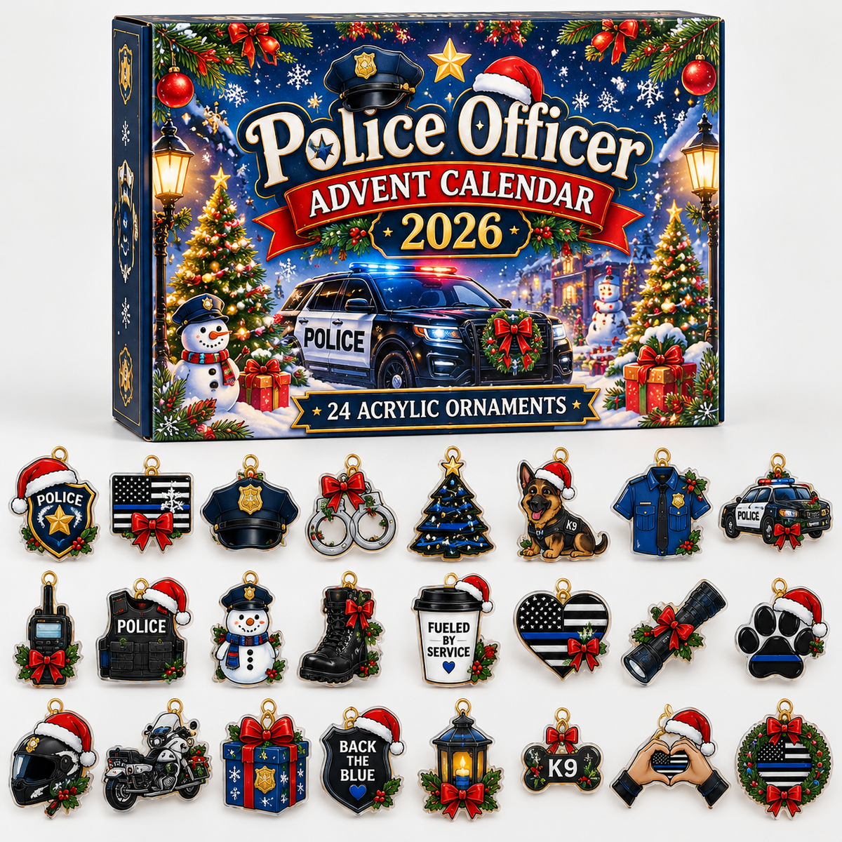 Police Officer Advent Calendar  HG  Acrylic Ornament Countdown Blind Box Holiday Gift