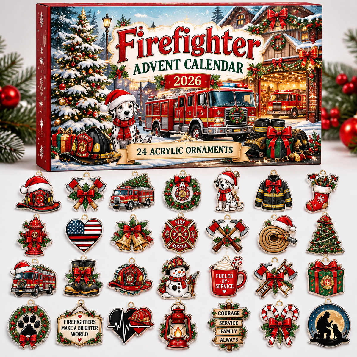 Firefighter Advent Calendar  HG  Acrylic Ornament Countdown Blind Box Holiday Gift