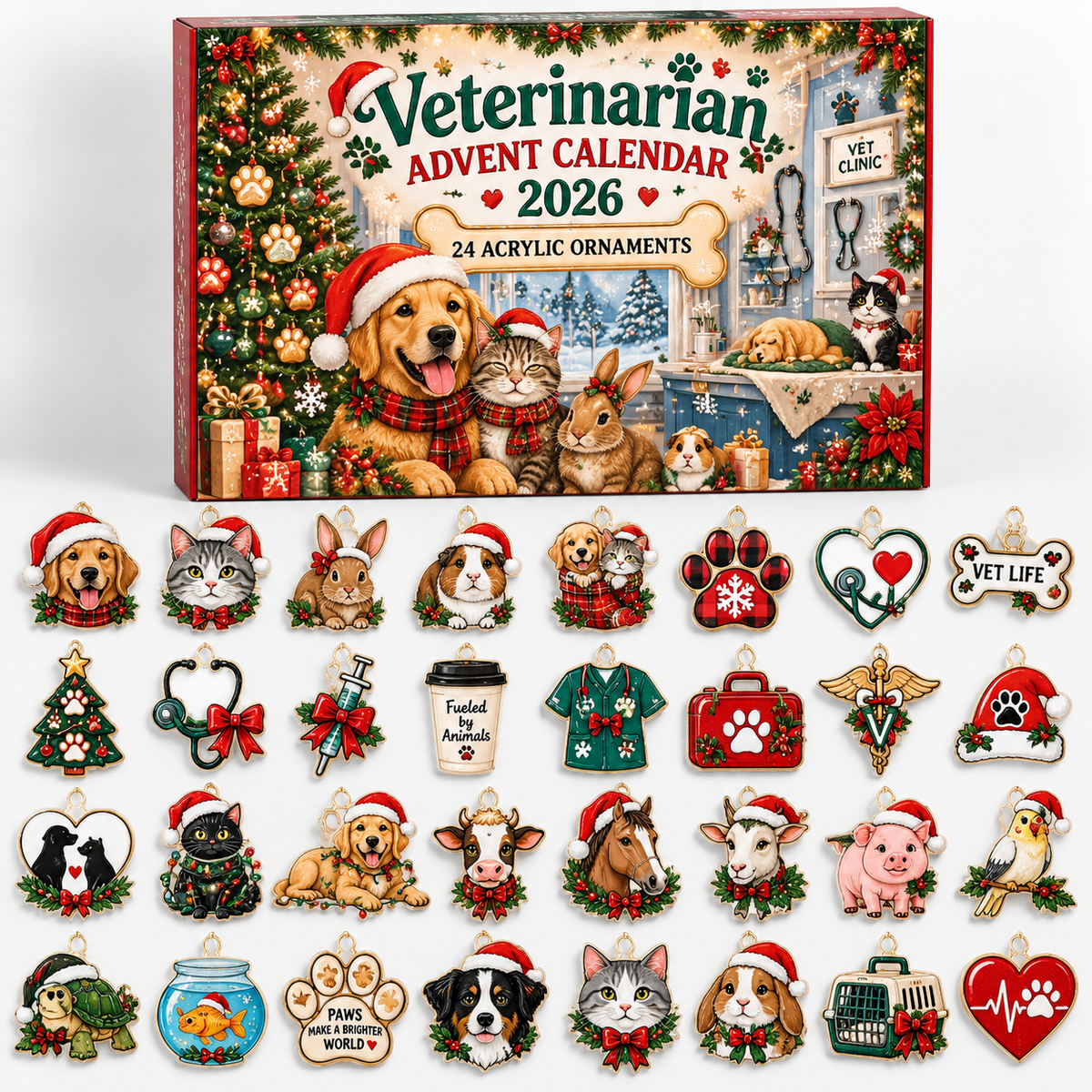 Veterinarian Advent Calendar  HG  Acrylic Ornament Countdown Blind Box Holiday Gift