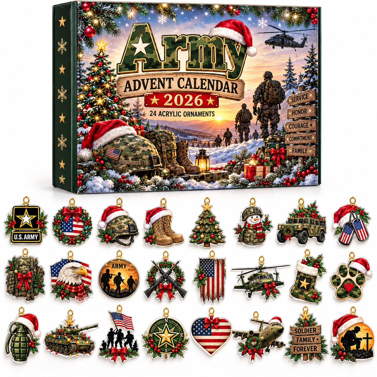 Army Advent Calendar  HG  Acrylic Ornament Countdown Blind Box Holiday Gift