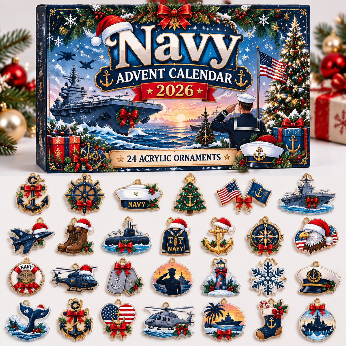 Advent Calendar  HG  Navy Acrylic Ornament, Countdown Blind Box Holiday Gift