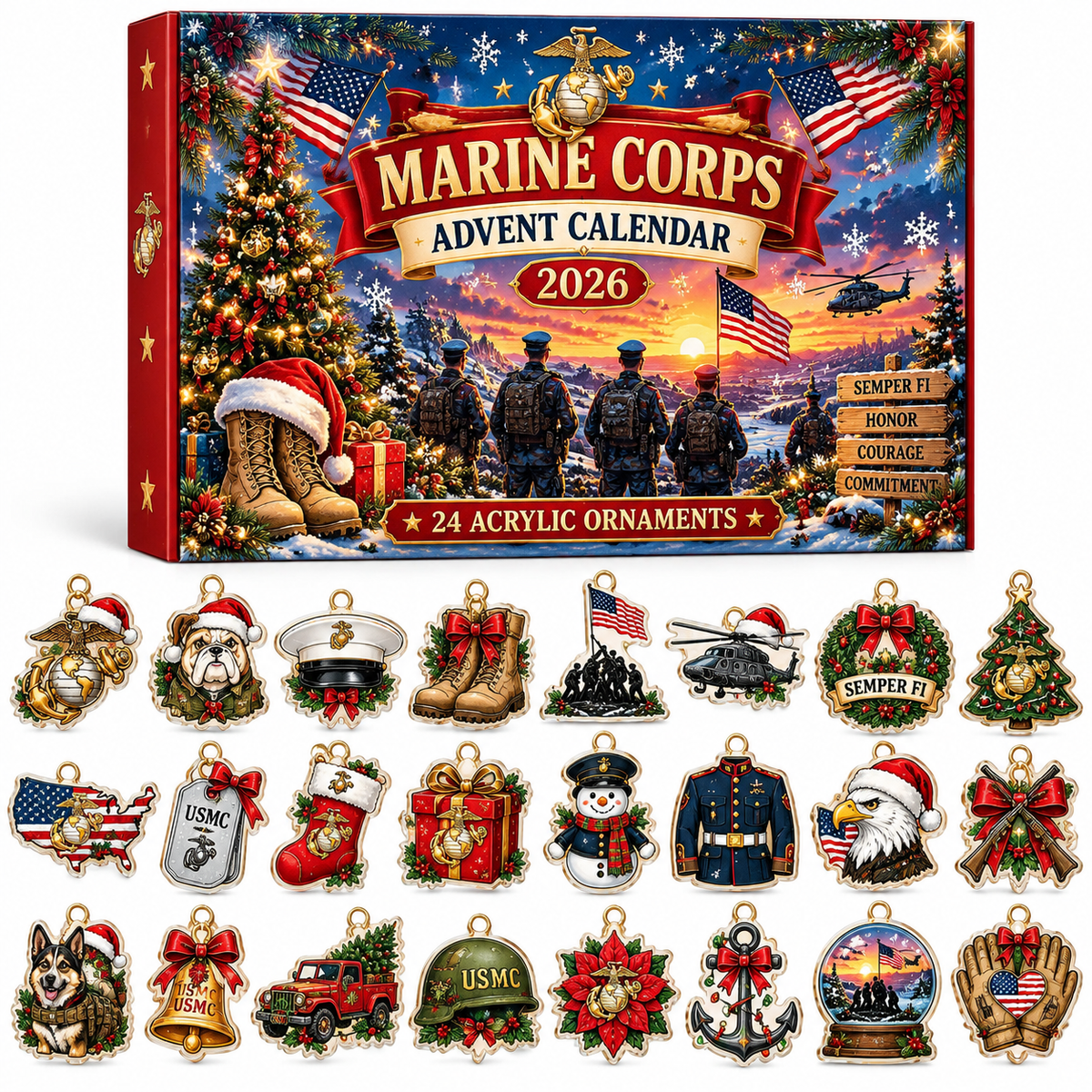 Advent Calendar  HG  Marine Corps Acrylic Ornament, Countdown Blind Box Holiday Gift