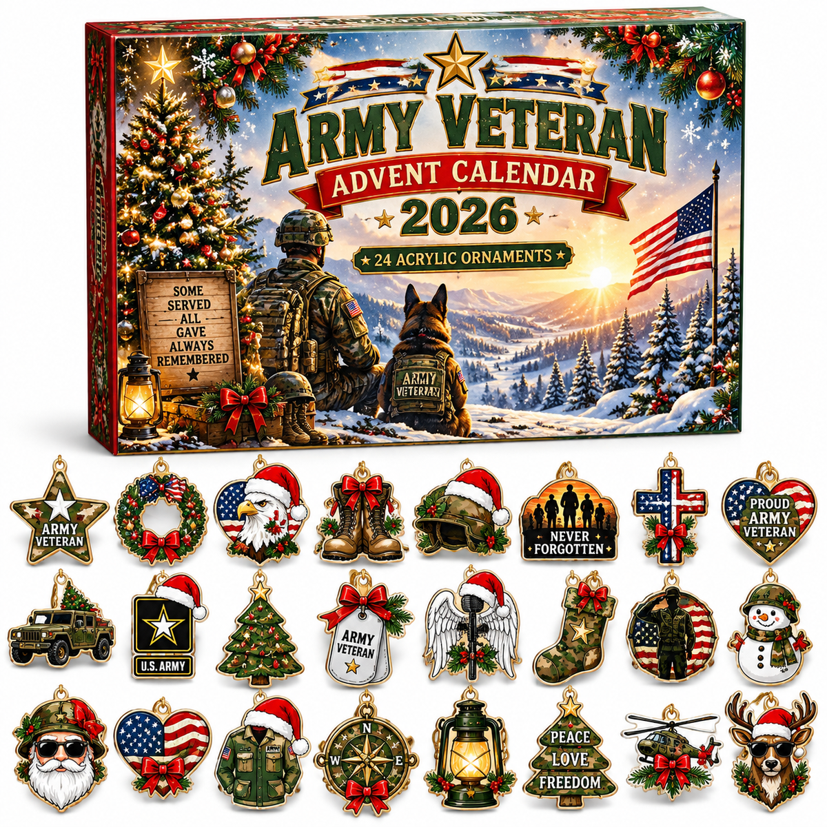 Advent Calendar  HG  Army Veteran Acrylic Ornament, Countdown Blind Box Holiday Gift