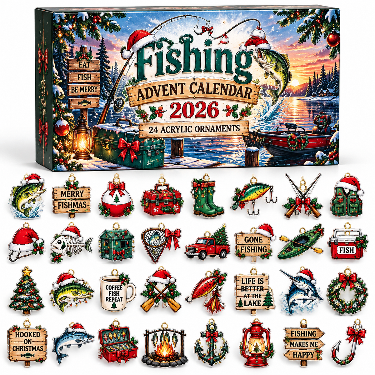 Advent Calendar  HG  Fishing Acrylic Ornament, Countdown Blind Box Holiday Gift