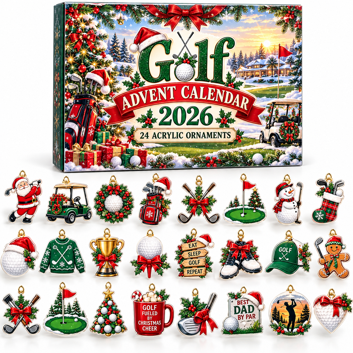 Advent Calendar  HG  Golf Acrylic Ornament, Countdown Blind Box Holiday Gift