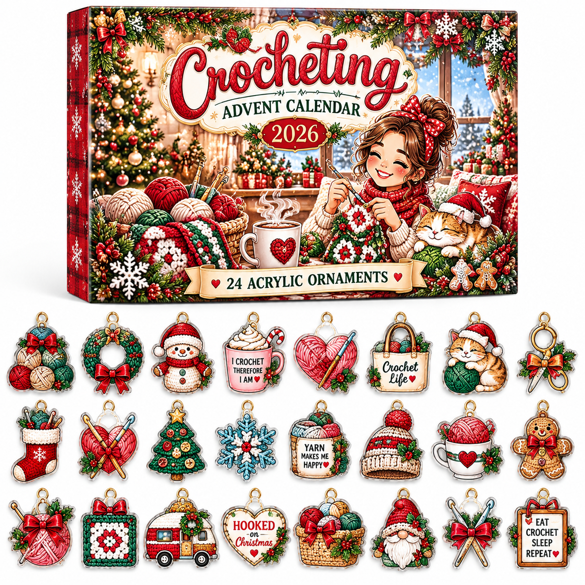 Advent Calendar  HG  Crocheting Acrylic Ornament, Countdown Blind Box Holiday Gift