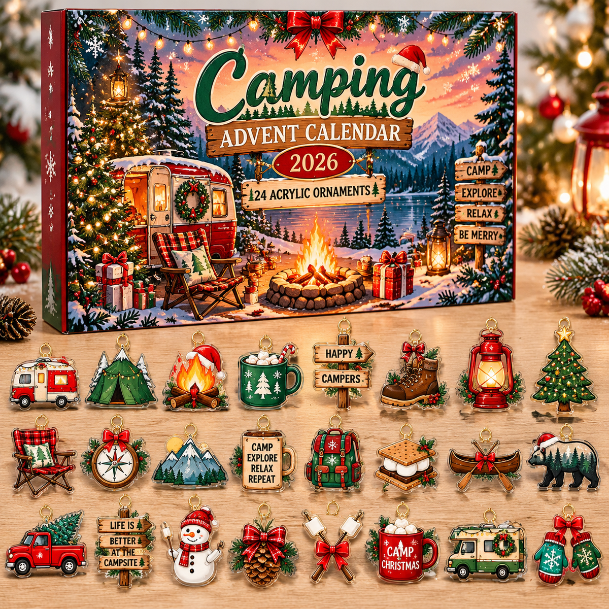 Advent Calendar  HG  Camping Acrylic Ornament, Countdown Blind Box Holiday Gift