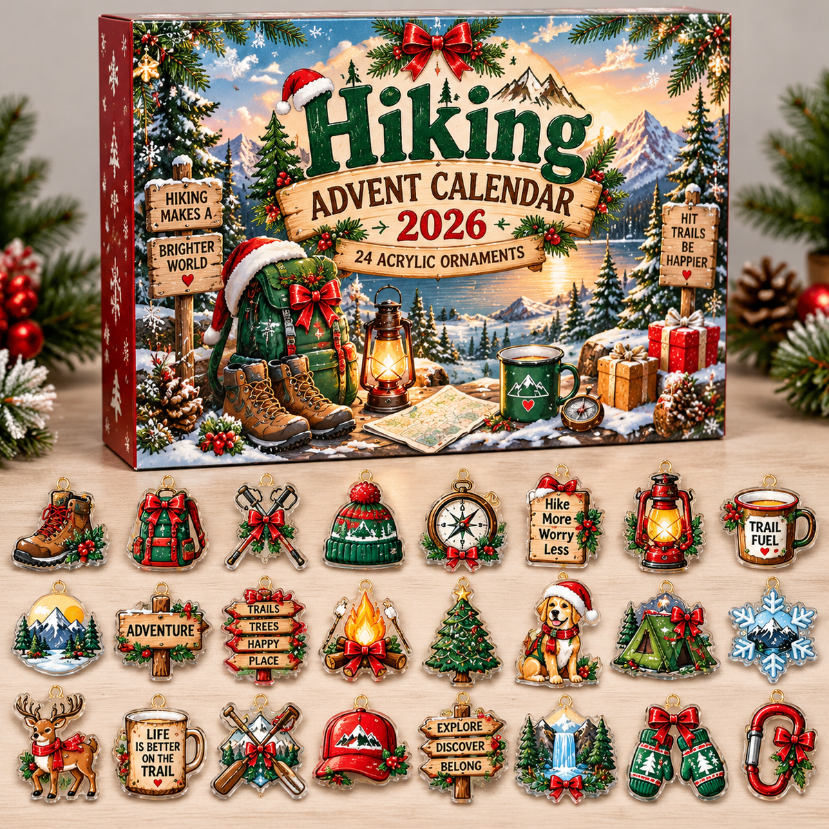 Advent Calendar  HG  Hiking Acrylic Ornament, Countdown Blind Box Holiday Gift