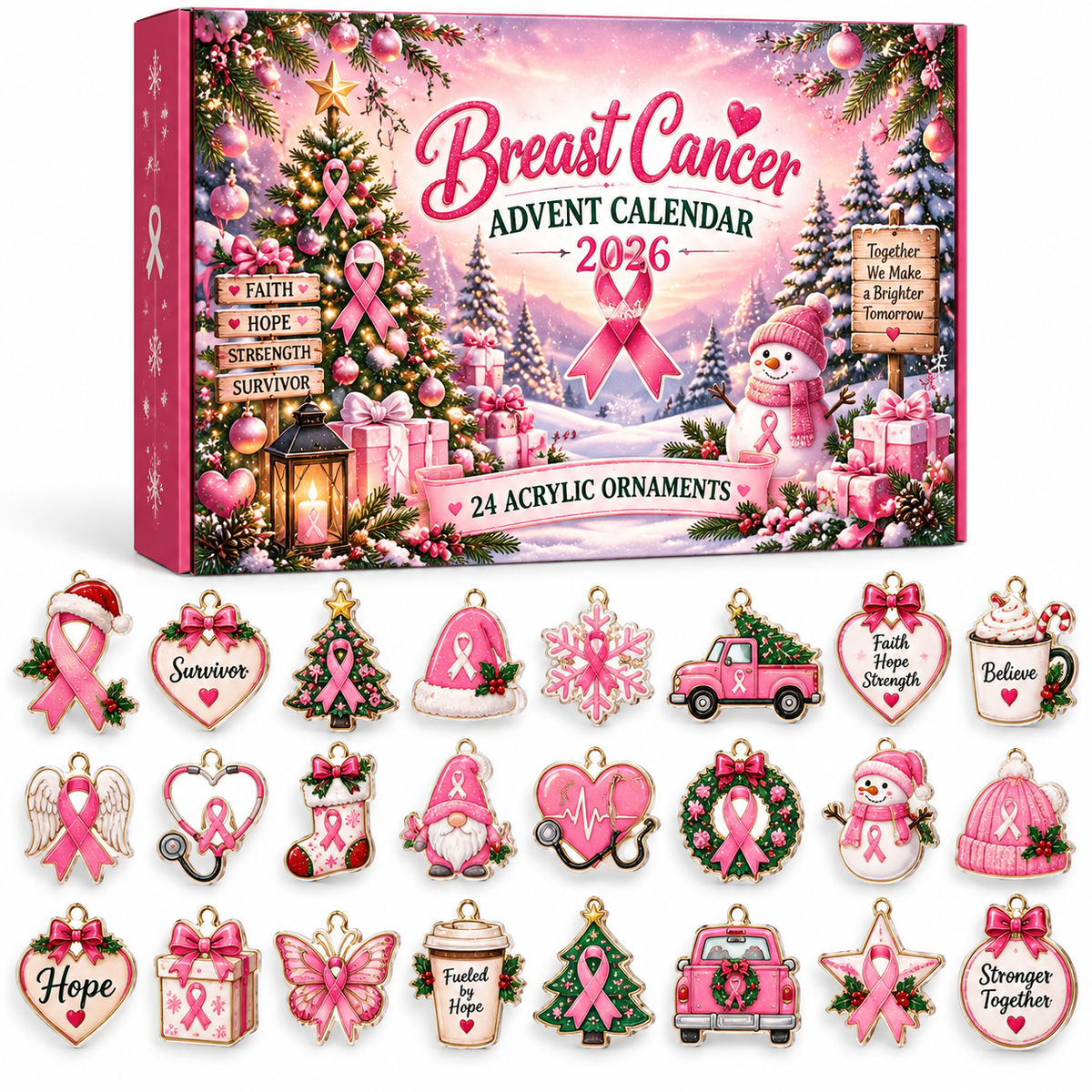Advent Calendar  HG  Breast Cancer Acrylic Ornament, Countdown Blind Box Holiday Gift
