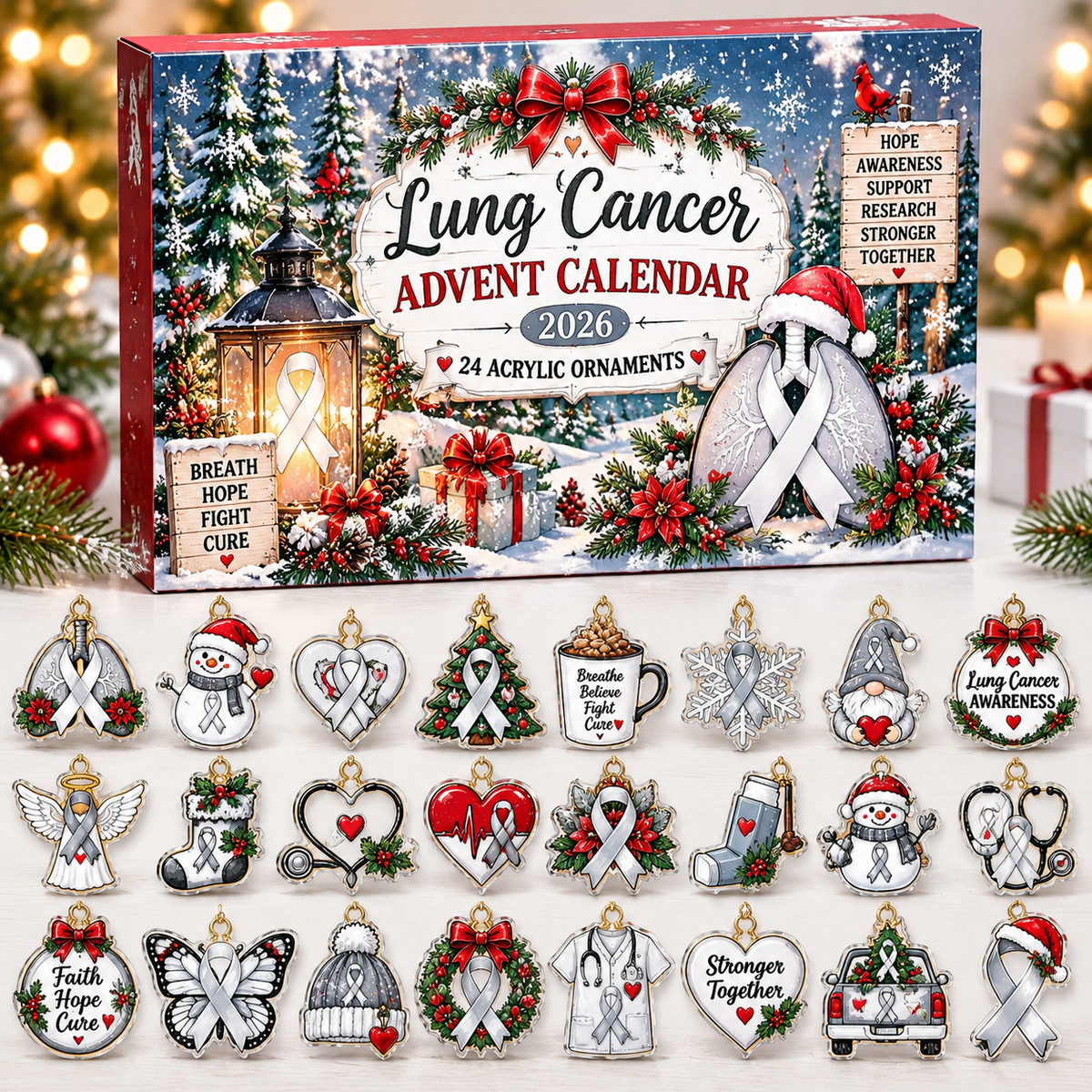 Lung Cancer Advent Calendar  HG  Acrylic Ornament Countdown Blind Box Holiday Gift