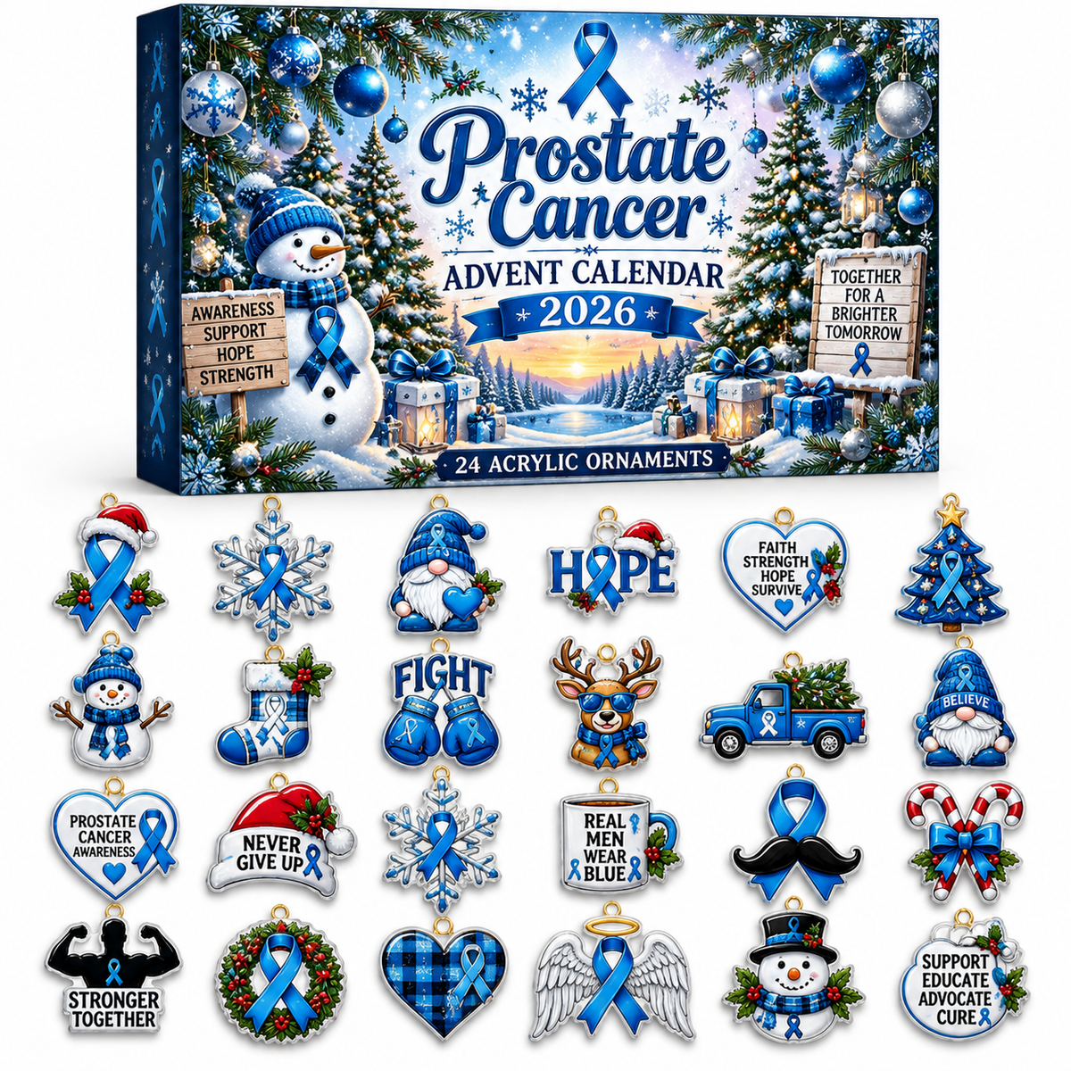 Prostate Cancer Advent Calendar  HG  Acrylic Ornament Countdown Blind Box Holiday Gift