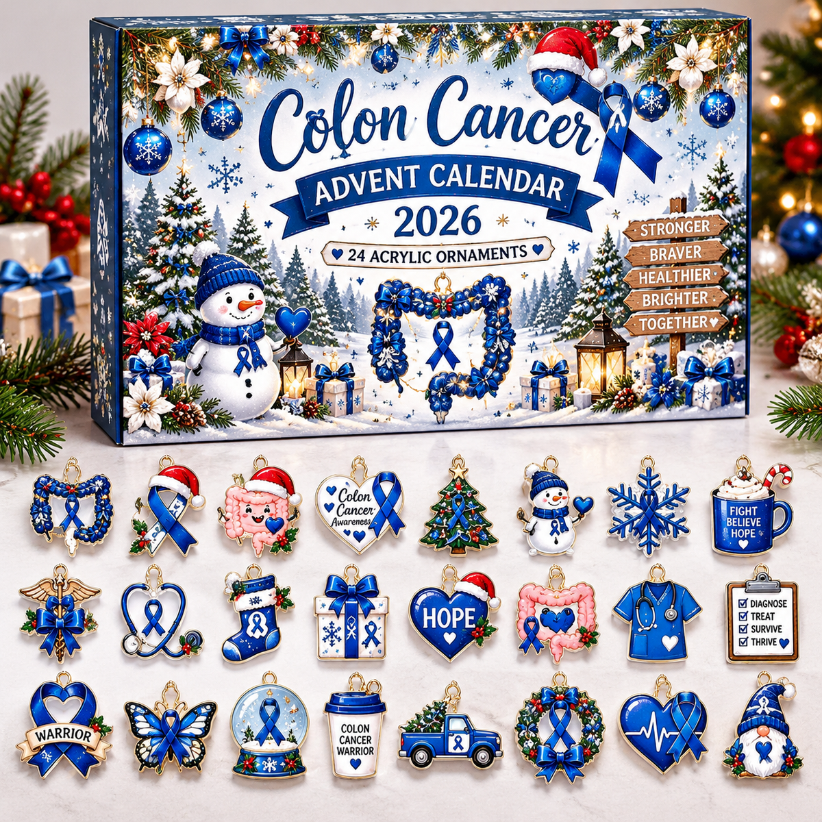 Colon Cancer Advent Calendar  HG  Acrylic Ornament Countdown Blind Box Holiday Gift