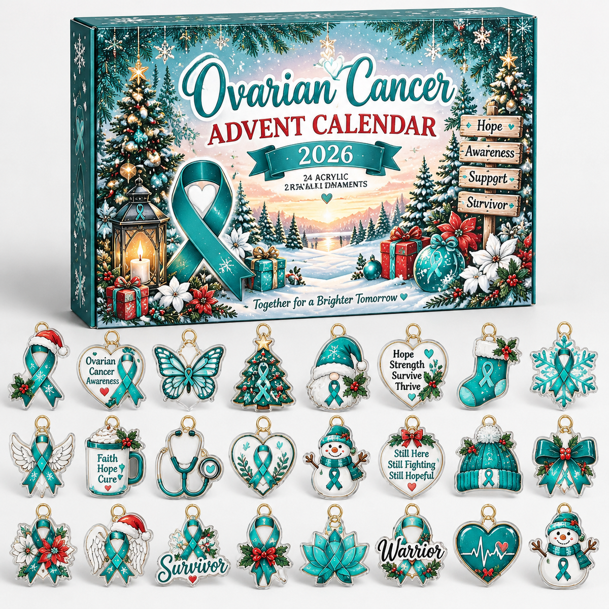 Ovarian Cancer Advent Calendar  HG  Acrylic Ornament Countdown Blind Box Holiday Gift