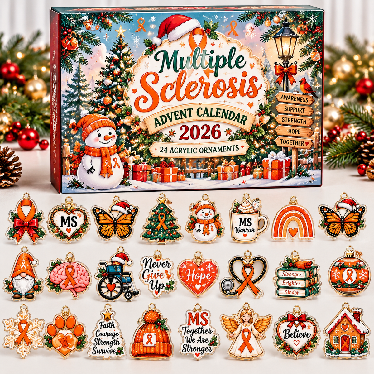 Multiple Sclerosis Advent Calendar  HG  Acrylic Ornament Countdown Blind Box Holiday Gift