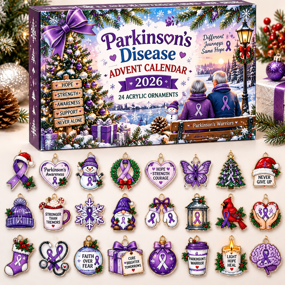 Parkinson's Disease Advent Calendar  HG  Acrylic Ornament Countdown Blind Box Holiday Gift