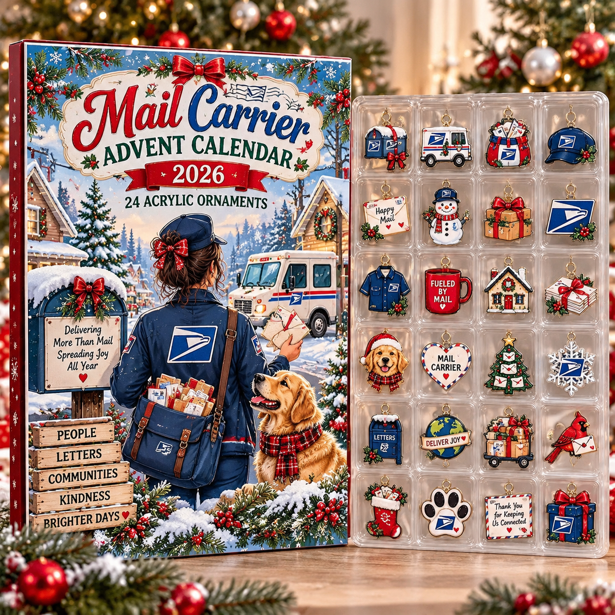 Mail Carrier HG AI Advent Calendar  2026, 24 Acrylic Delivery Ornaments, Christmas Countdown Blind Box Holiday Gift