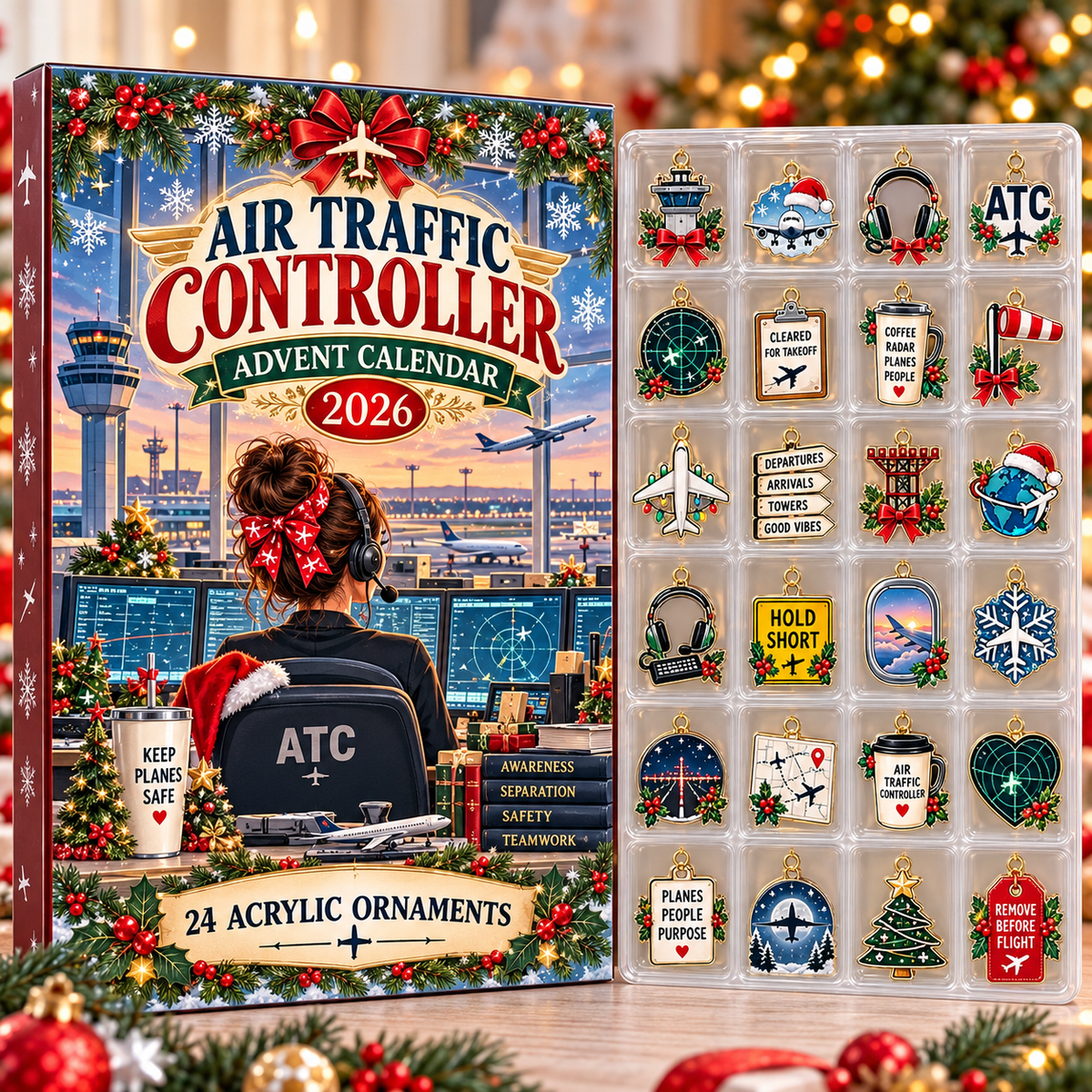 Air Traffic Controller HG AI Advent Calendar  2026, 24 Acrylic Aviation Ornaments, Christmas Countdown Blind Box Holiday Gift