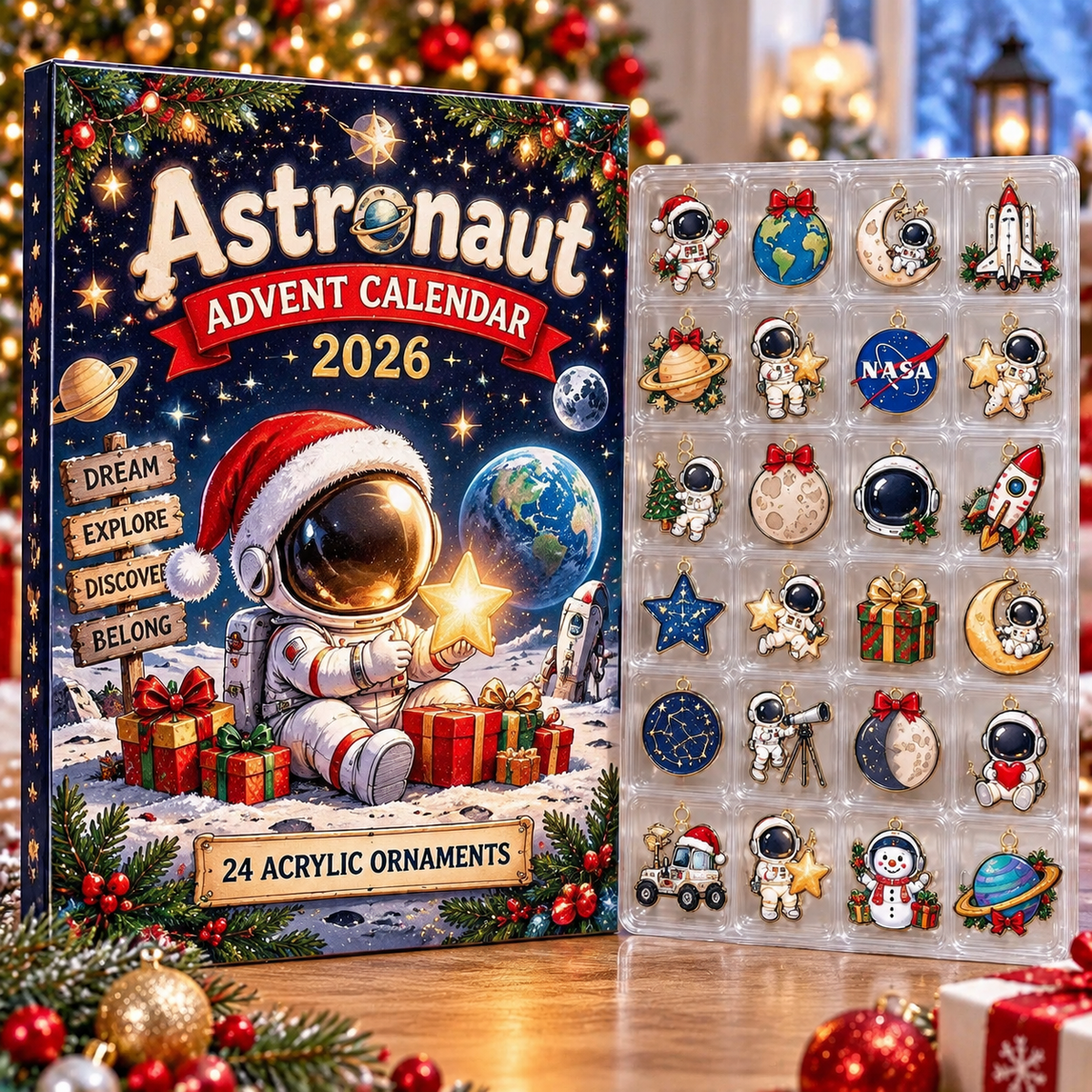 Astronaut HG AI Advent Calendar  2026, 24 Acrylic Space Ornaments, Christmas Countdown Blind Box Holiday Gift
