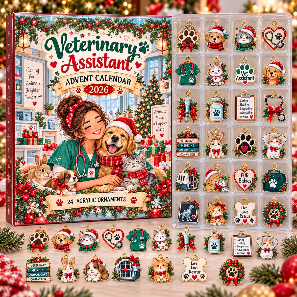 Veterinary Assistant HG AI Advent Calendar  2026, 24 Acrylic Pet Care Ornaments, Christmas Countdown Blind Box Holiday Gift