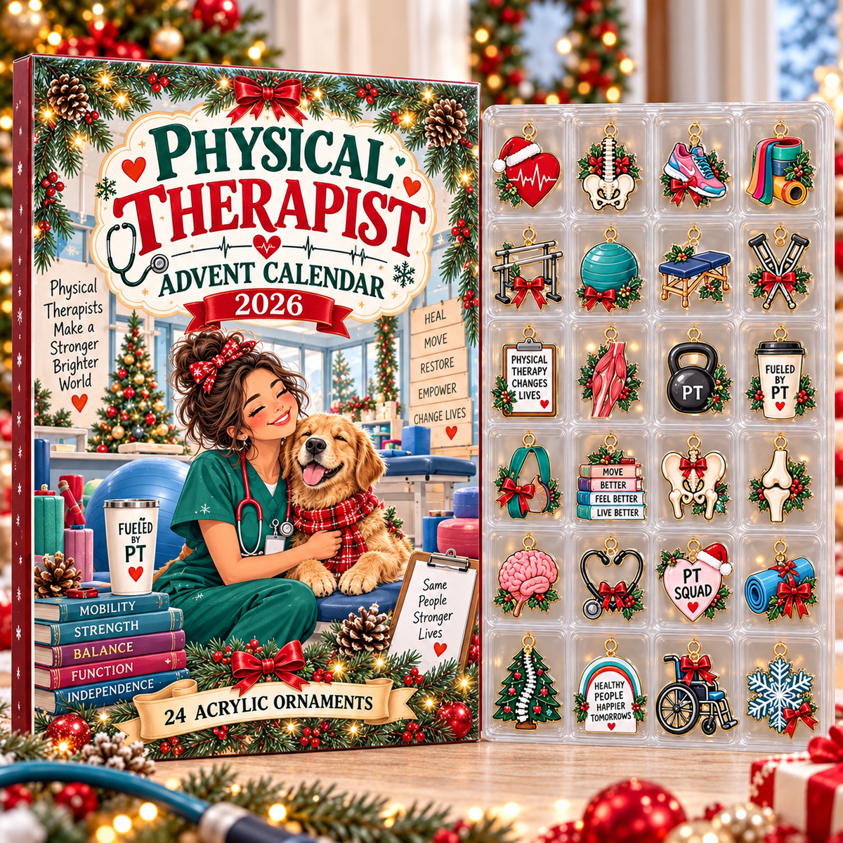 Physical Therapist HG AI Advent Calendar  2026, 24 Acrylic Rehab Ornaments, Christmas Countdown Blind Box Holiday Gift