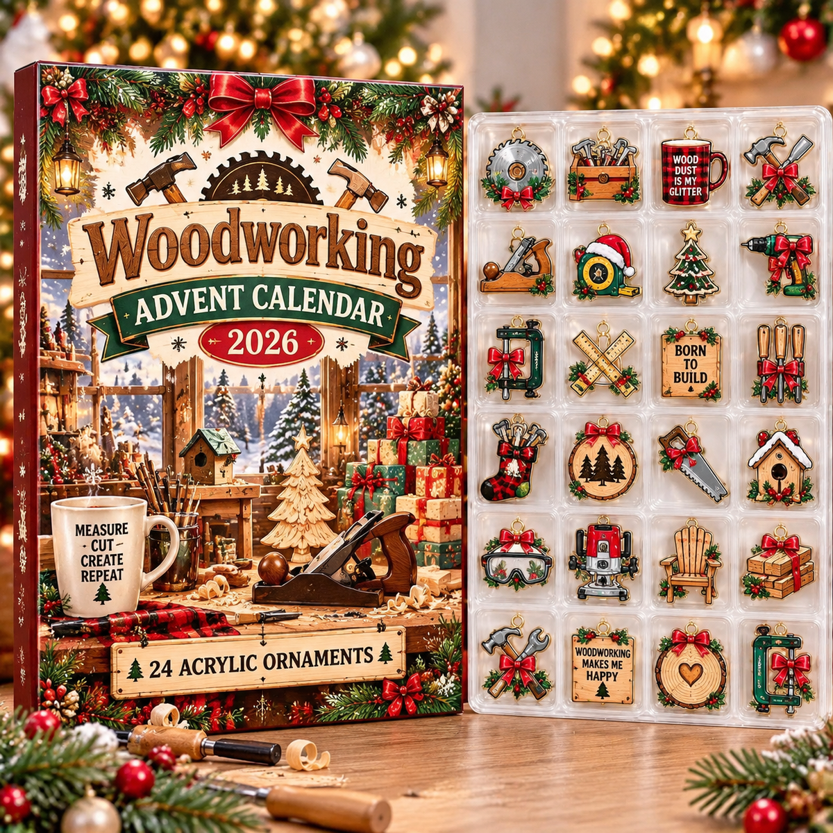 Woodworking HG AI Advent Calendar  2026, 24 Acrylic Ornaments Christmas Countdown Holiday Gift