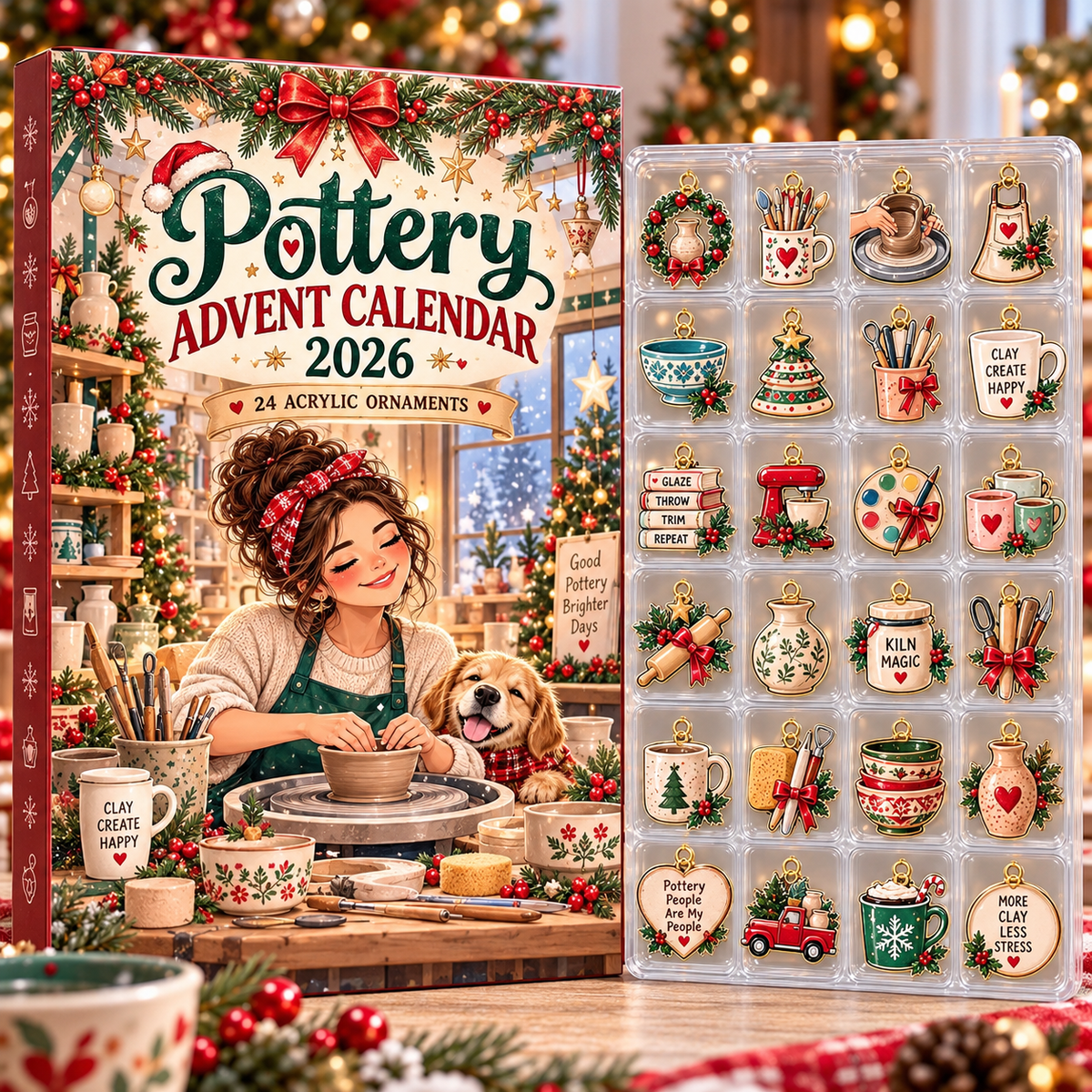 Pottery HG AI Advent Calendar  2026, 24 Acrylic Ornaments Christmas Countdown Holiday Gift