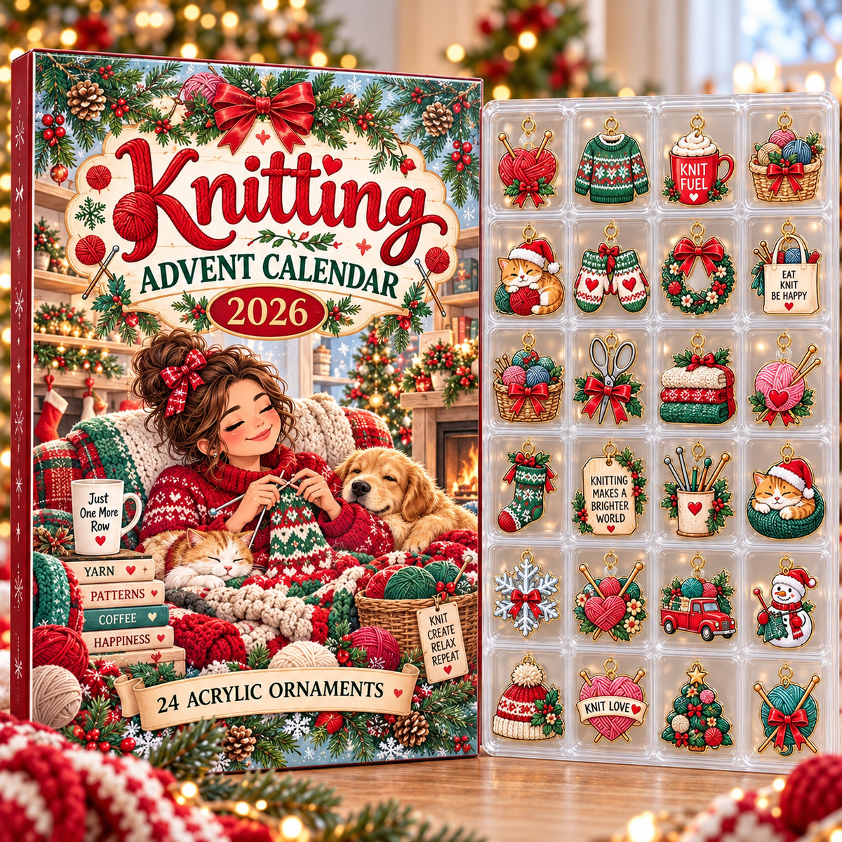Knitting HG AI Advent Calendar  2026, 24 Acrylic Ornaments Christmas Countdown Holiday Gift
