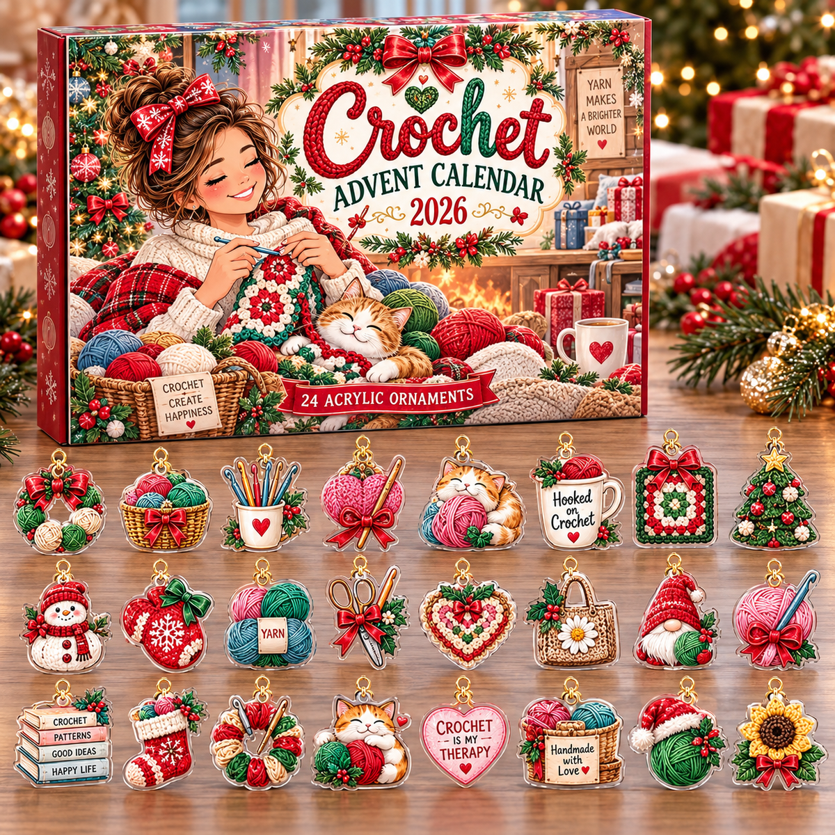 Crochet HG AI Advent Calendar  2026, 24 Acrylic Ornaments Christmas Countdown Holiday Gift