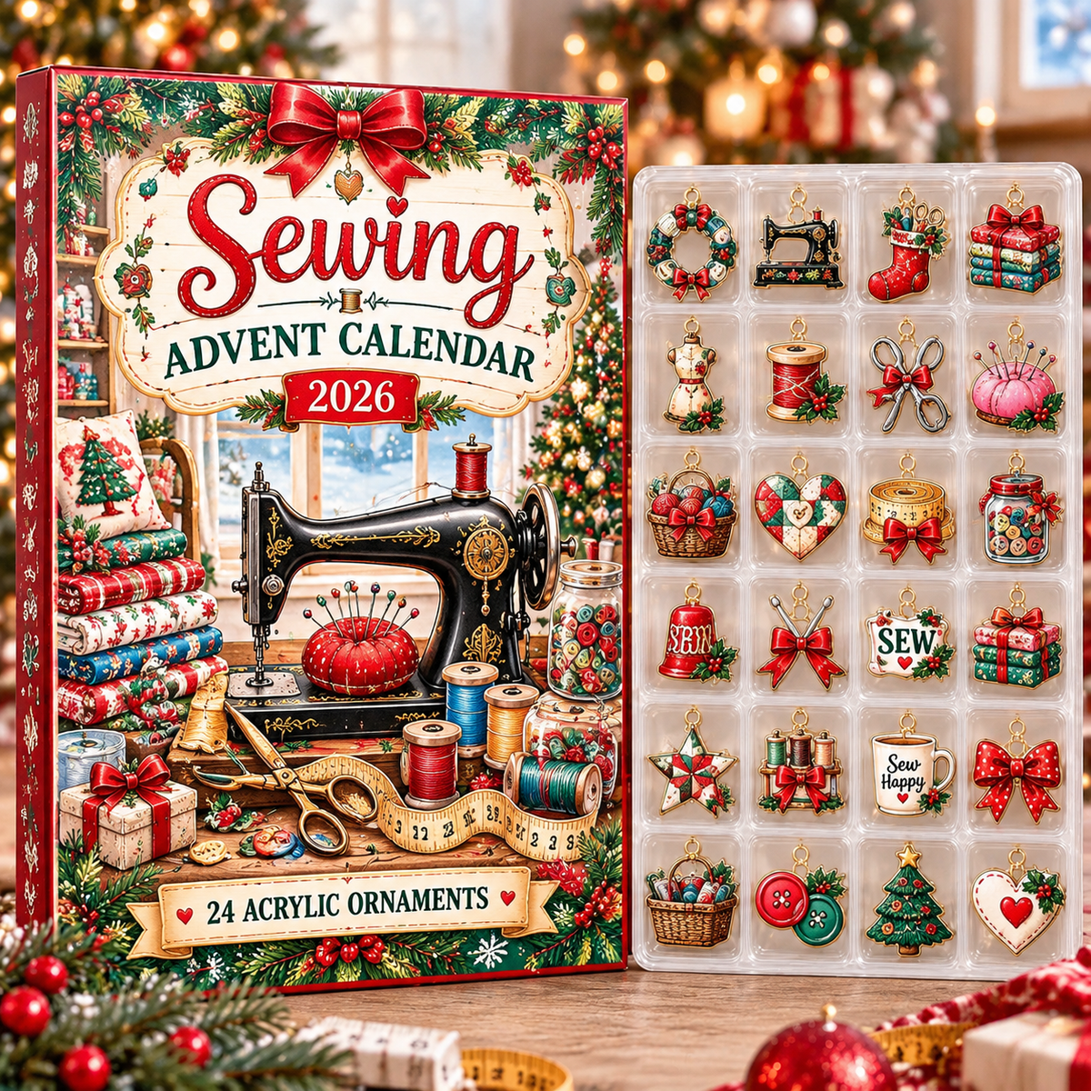 Sewing HG AI Advent Calendar  2026, 24 Acrylic Ornaments Christmas Countdown Holiday Gift