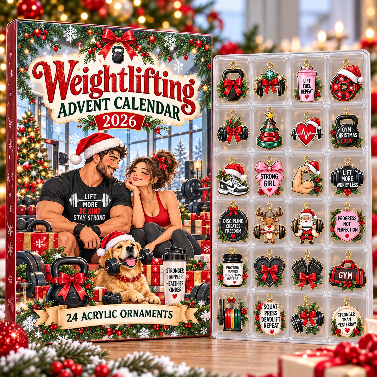 Weightlifting HG AI Advent Calendar  2026, 24 Acrylic Ornaments Christmas Countdown Holiday Gift