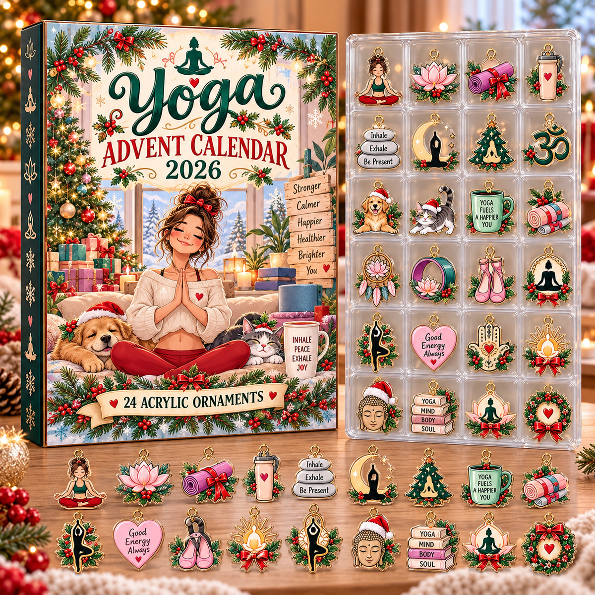 Yoga HG AI Advent Calendar  2026, 24 Acrylic Ornaments Christmas Countdown Holiday Gift