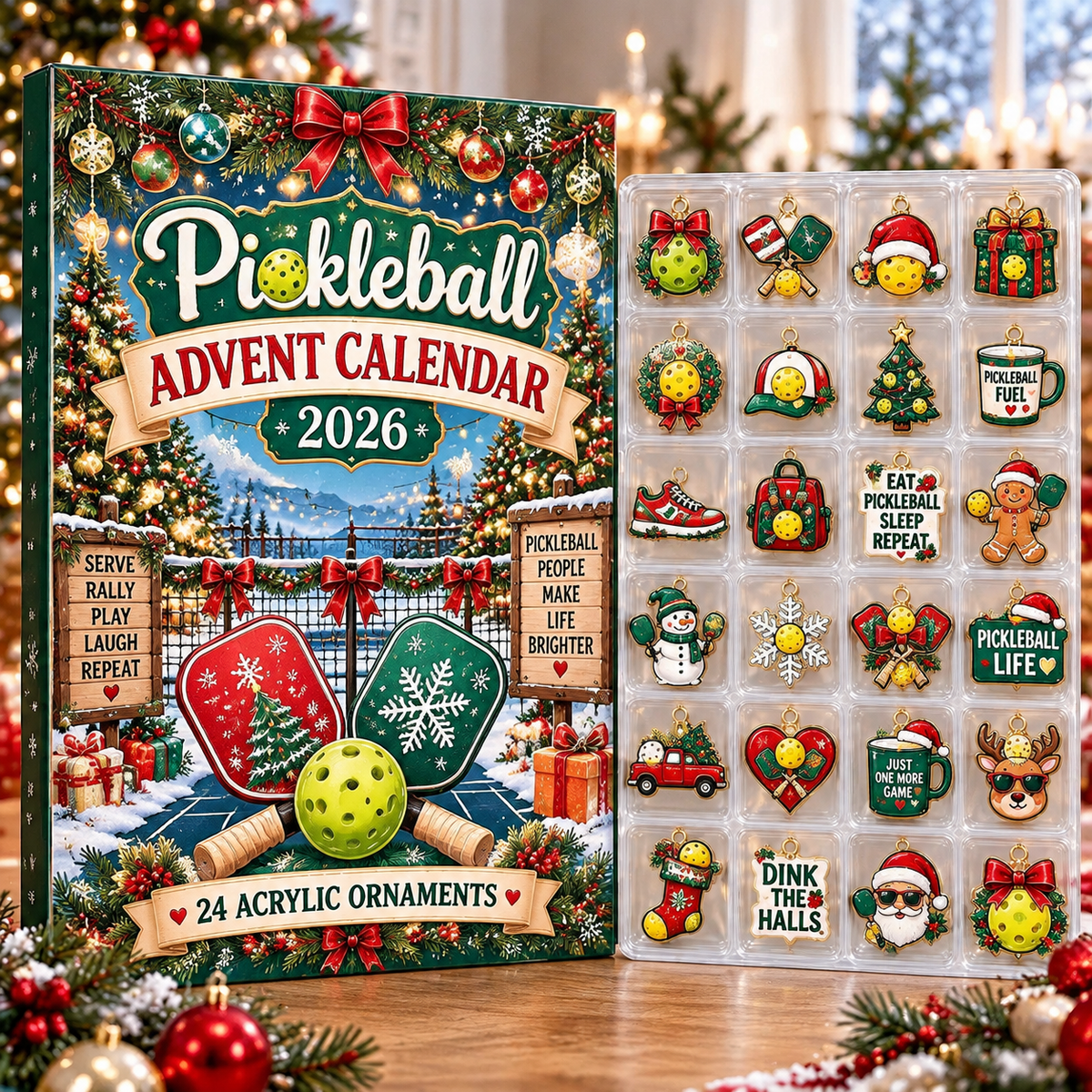 Pickleball HG AI Advent Calendar  2026, 24 Acrylic Ornaments Christmas Countdown Holiday Gift