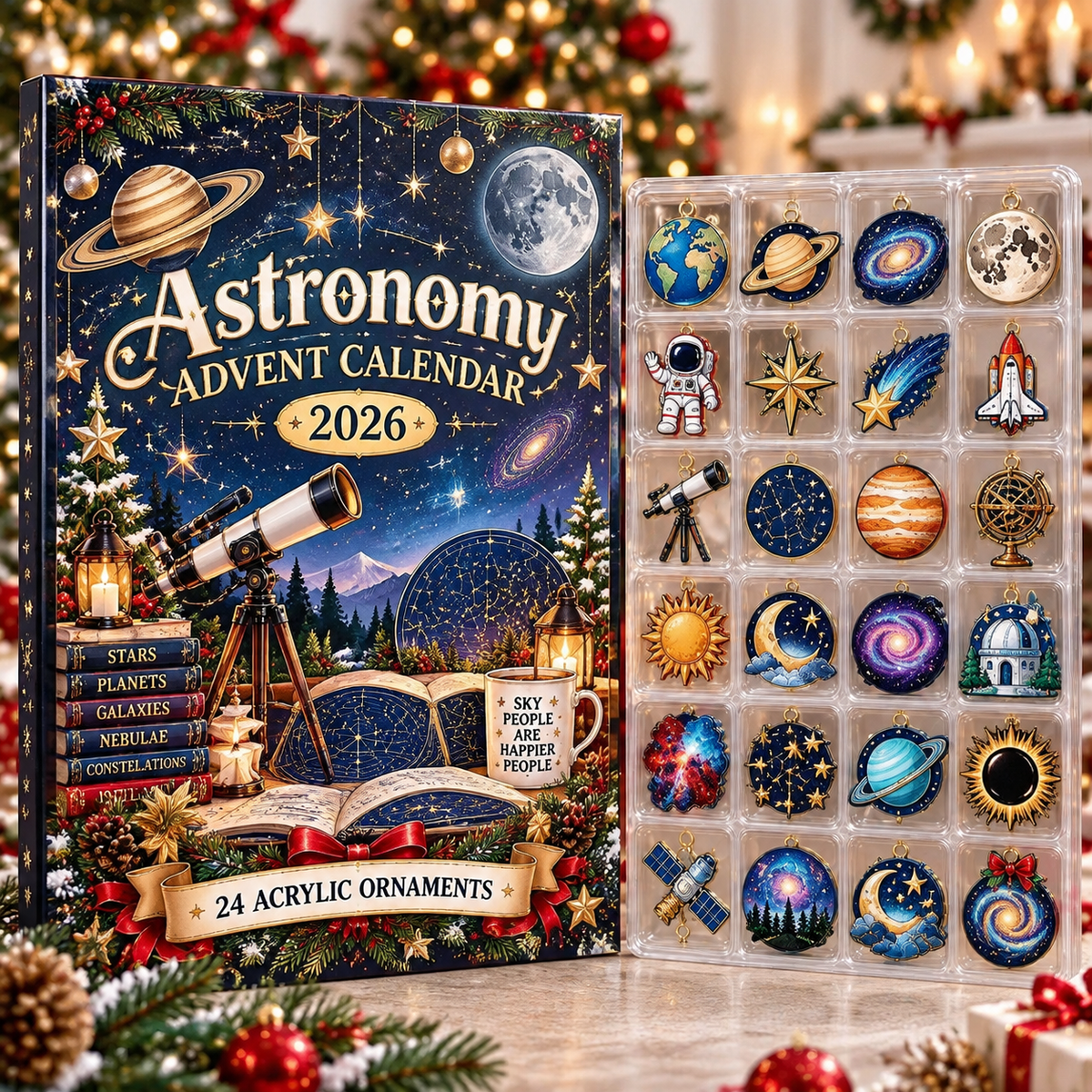 Astronomy HG AI Advent Calendar  2026, 24 Acrylic Ornaments Christmas Countdown Holiday Gift