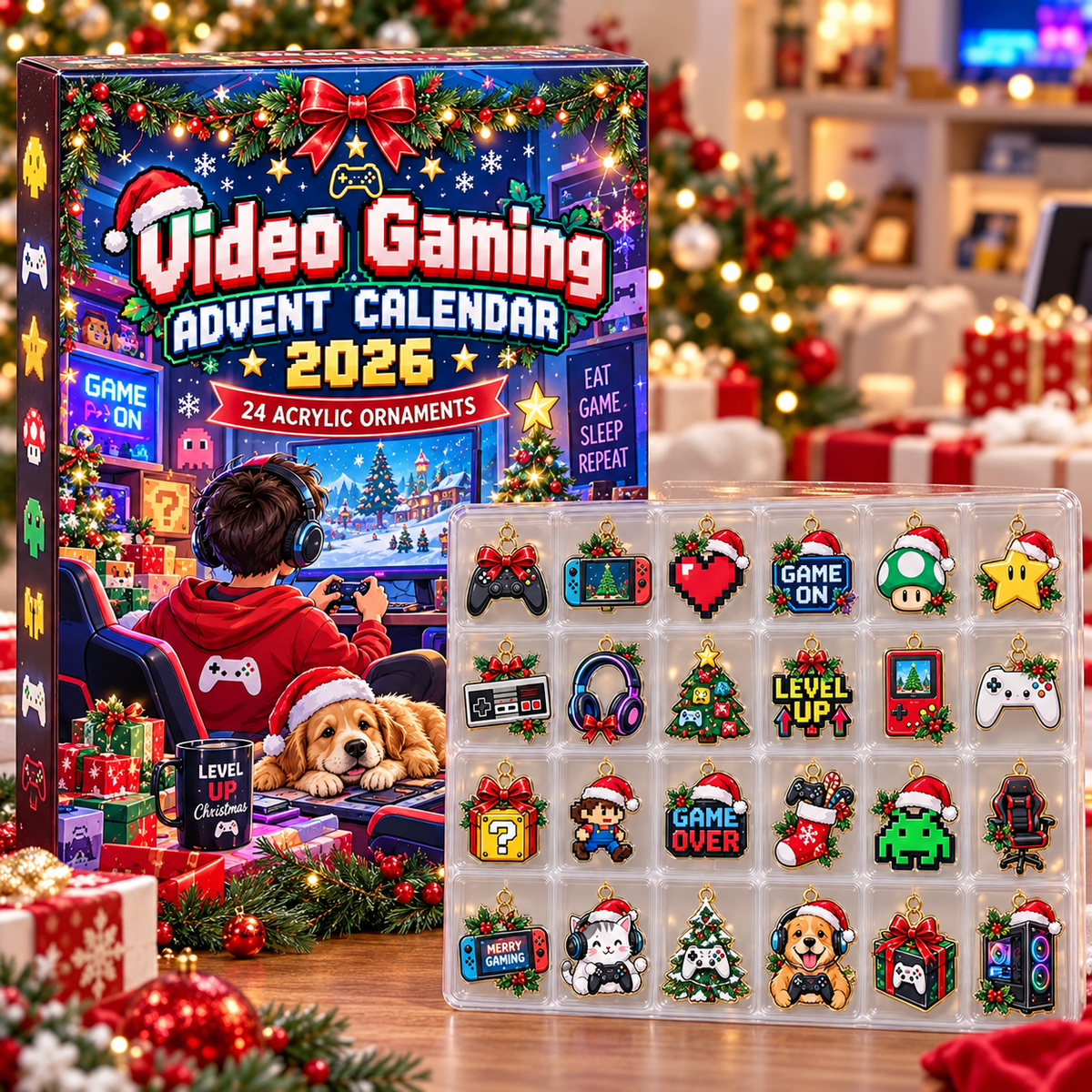 Video Gaming HG AI Advent Calendar  2026, 24 Acrylic Ornaments Christmas Countdown Holiday Gift