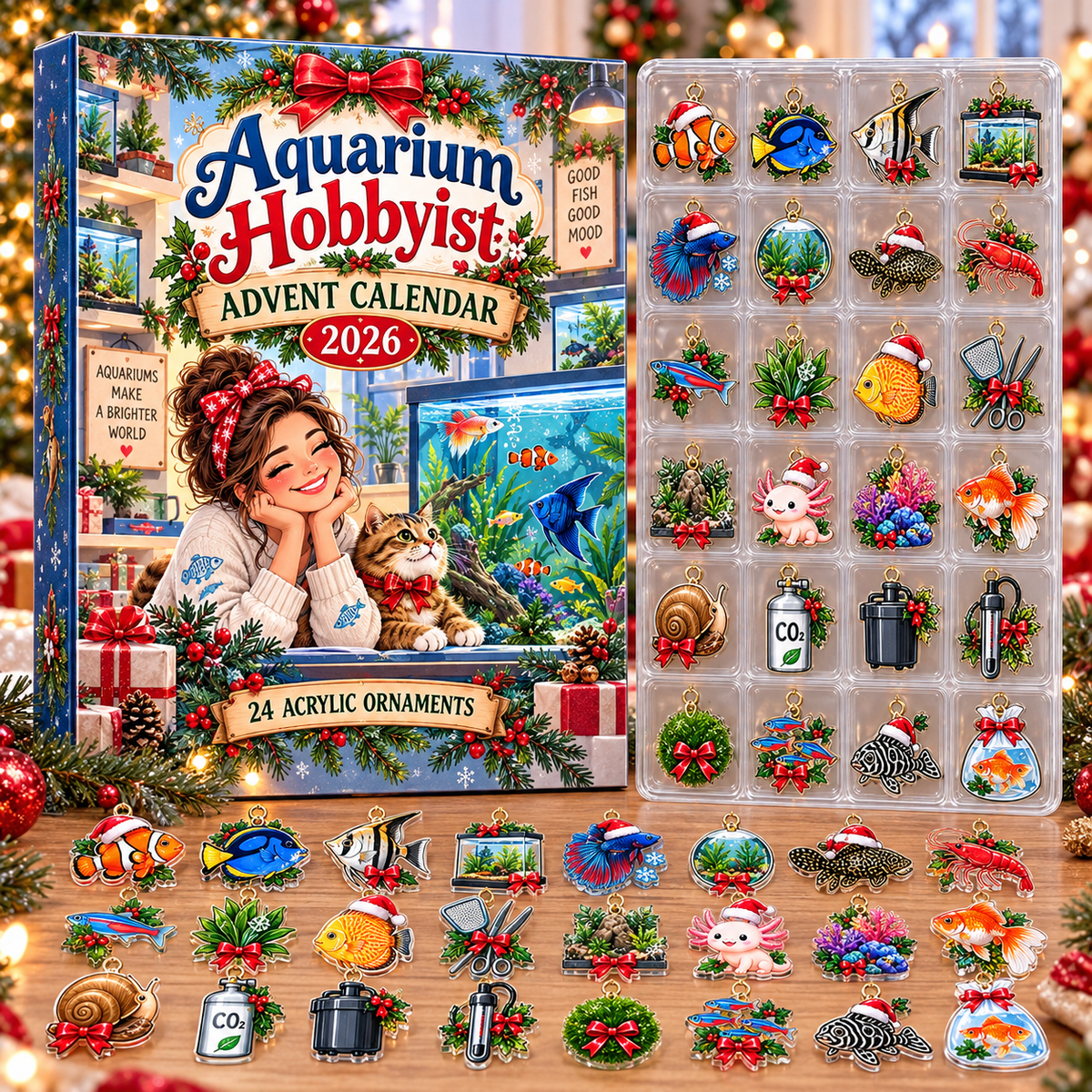 Aquarium Hobbyist HG AI Advent Calendar  2026, 24 Acrylic Fish Ornaments, Christmas Countdown Blind Box Holiday Gift
