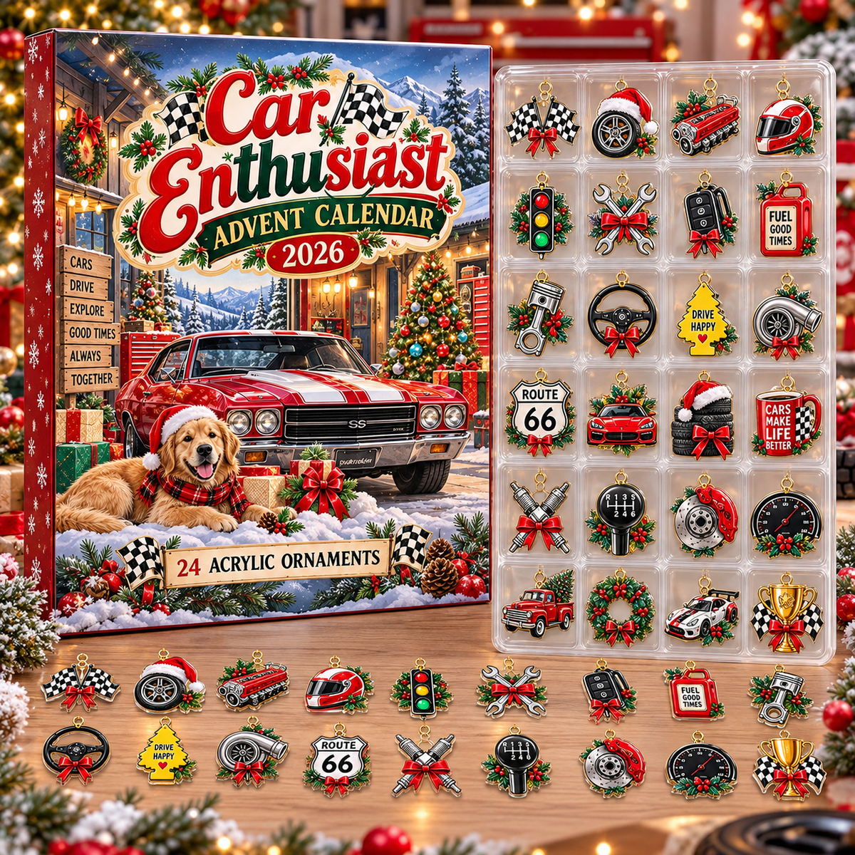 Car Enthusiast HG AI Advent Calendar  2026, 24 Acrylic Auto Ornaments, Christmas Countdown Blind Box Holiday Gift