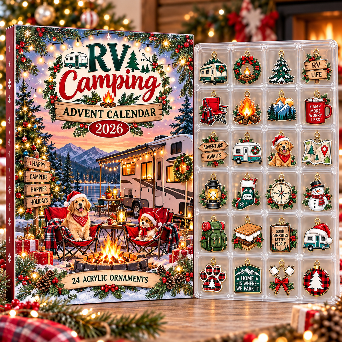 Rv Camping HG AI Advent Calendar  2026, 24 Acrylic Camper Ornaments, Christmas Countdown Blind Box Holiday Gift