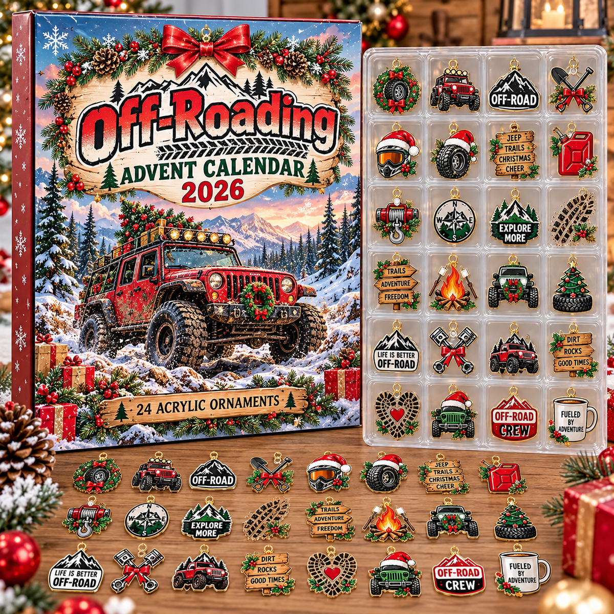 Off-Roading HG AI Advent Calendar  2026, 24 Acrylic Vehicle Ornaments, Christmas Countdown Blind Box Holiday Gift