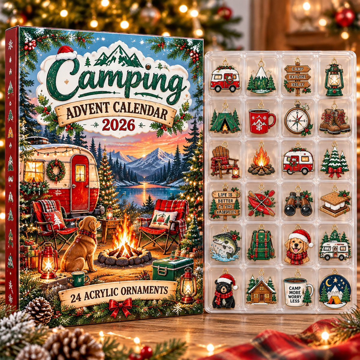 Camping HG AI Advent Calendar  2026, 24 Acrylic Tent Ornaments, Christmas Countdown Blind Box Holiday Gift for Campers