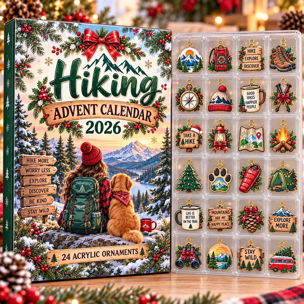 Hiking HG AI Advent Calendar  2026, 24 Acrylic Mountain Ornaments, Christmas Countdown Blind Box Holiday Gift
