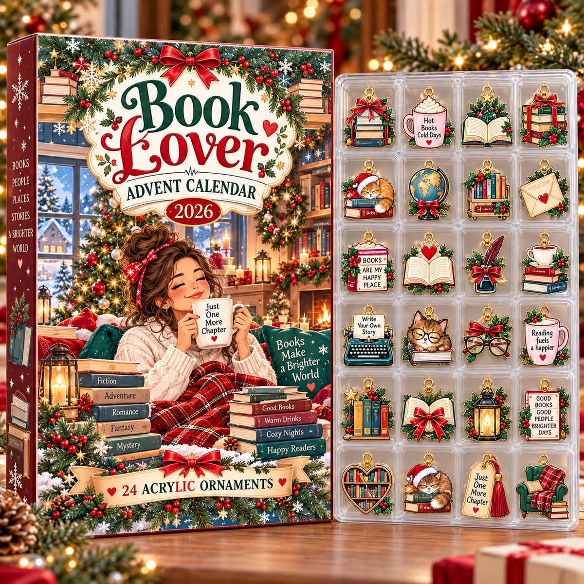 Book Lover HG AI Advent Calendar  2026, 24 Acrylic Ornaments, Christmas Countdown Blind Box Holiday Gift for Readers