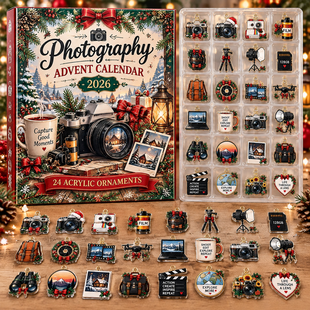 Photography HG AI Advent Calendar  2026, 24 Acrylic Ornaments, Christmas Countdown Blind Box Gift for Camera Enthusiasts