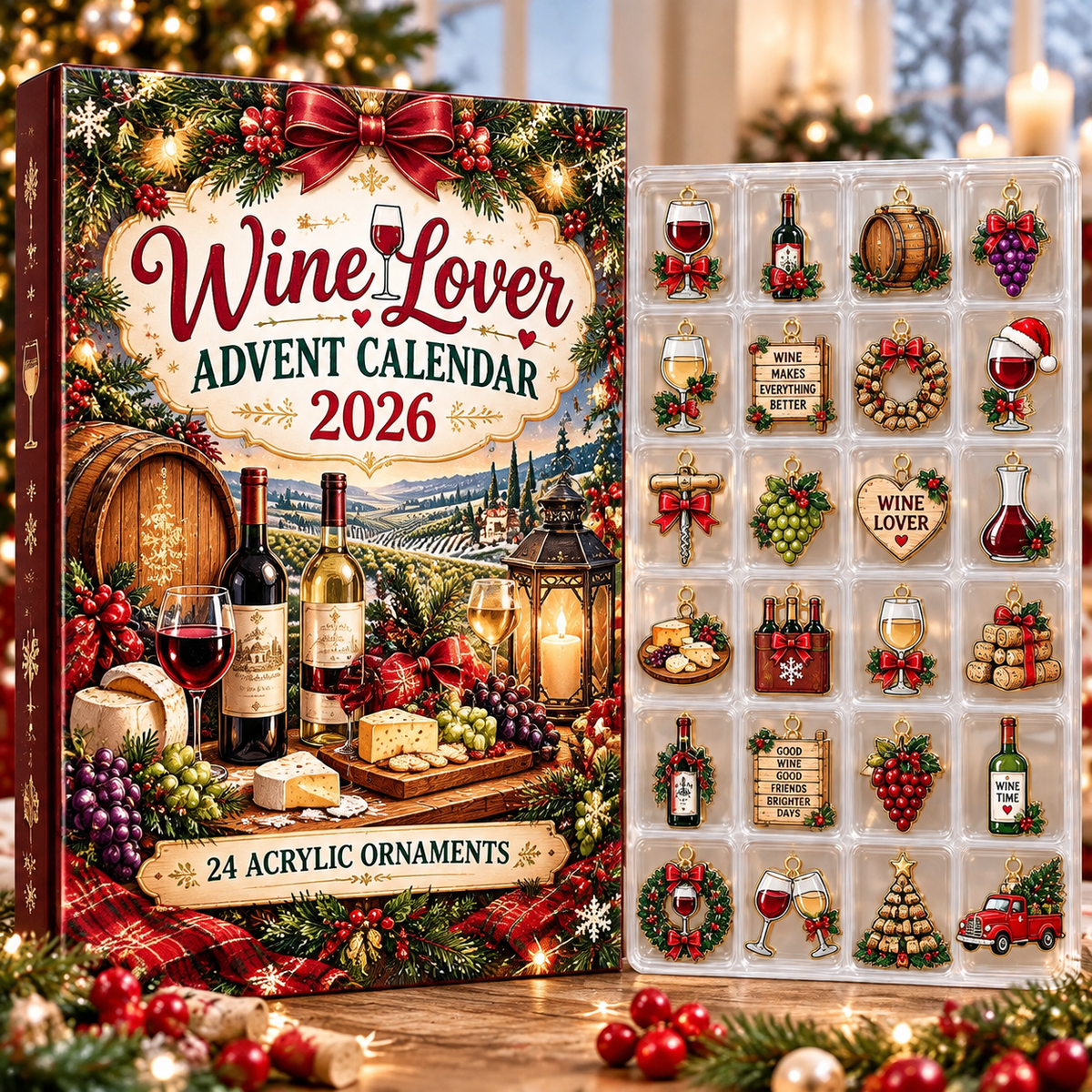 Wine Lover HG AI Advent Calendar  2026, 24 Acrylic Ornaments, Christmas Countdown Blind Box Holiday Gift for Enthusiasts
