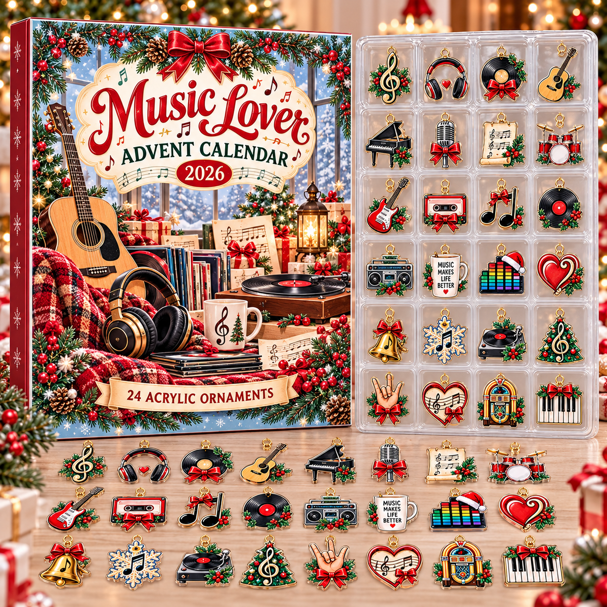 Music Lover HG AI Advent Calendar  2026, 24 Acrylic Ornaments, Christmas Countdown Blind Box Holiday Gift for Musicians