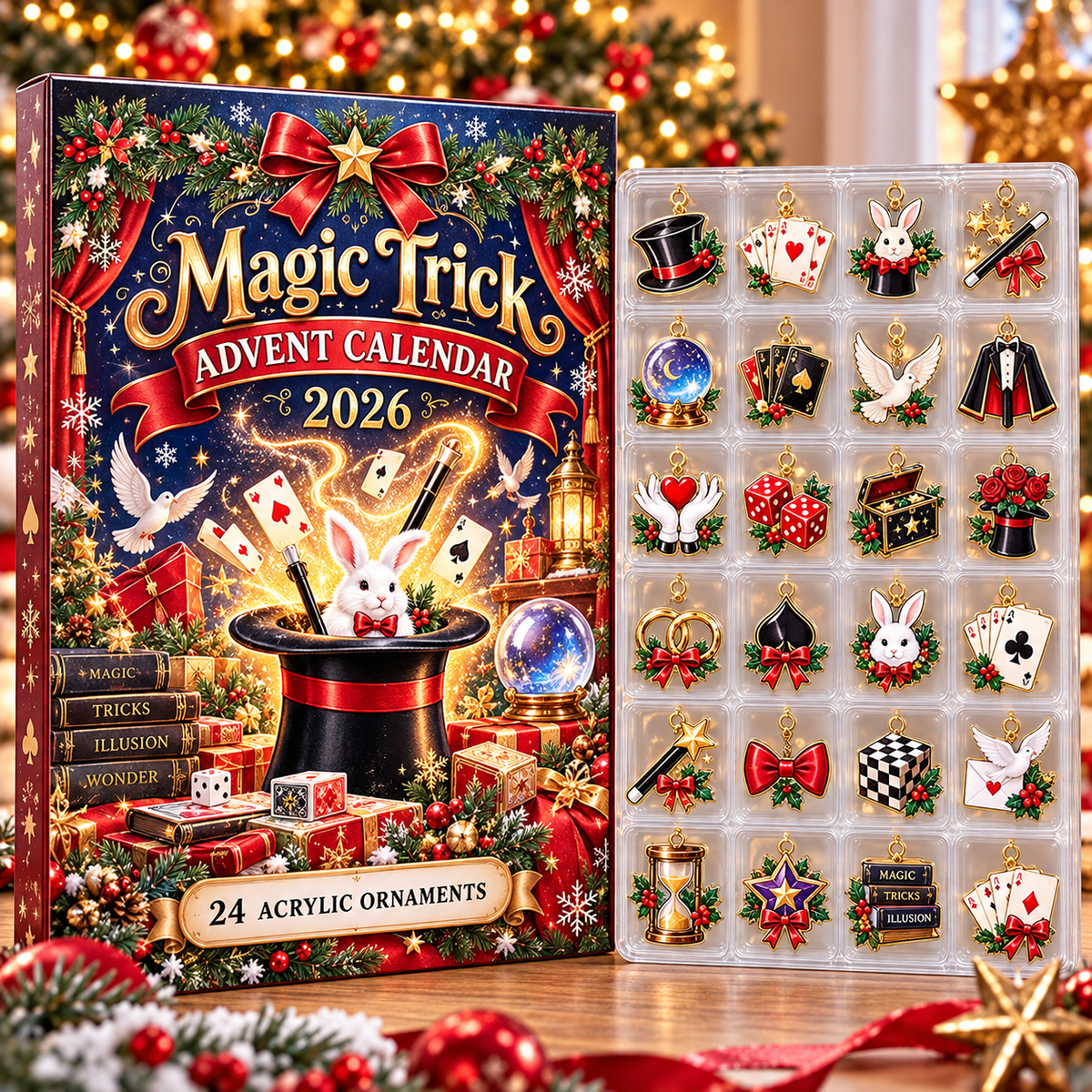 Magic Trick HG AI Advent Calendar  2026, 24 Acrylic Ornaments, Christmas Countdown Blind Box Holiday Gift for Magicians