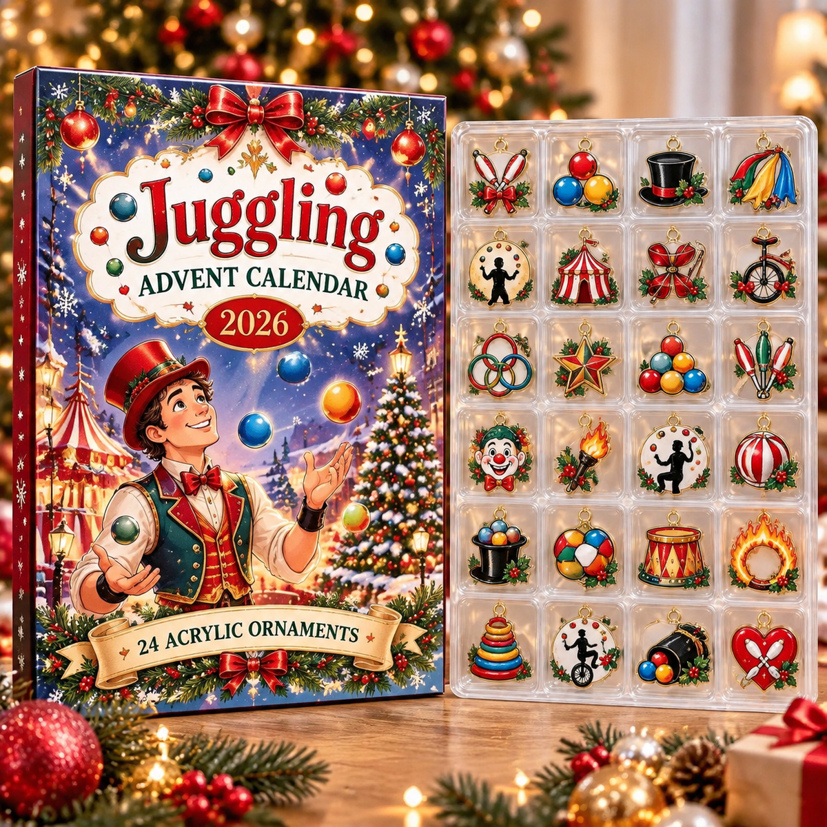 Juggling HG AI Advent Calendar  2026, 24 Acrylic Ornaments, Christmas Countdown Blind Box Holiday Gift for Performers