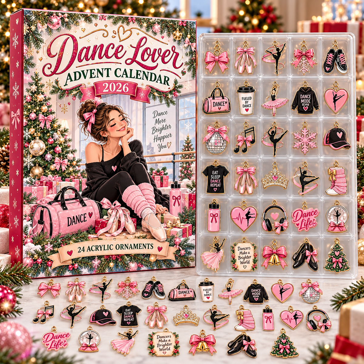 Dance Lover HG AI Advent Calendar  2026, 24 Acrylic Ornaments, Christmas Countdown Blind Box Holiday Gift for Dancers