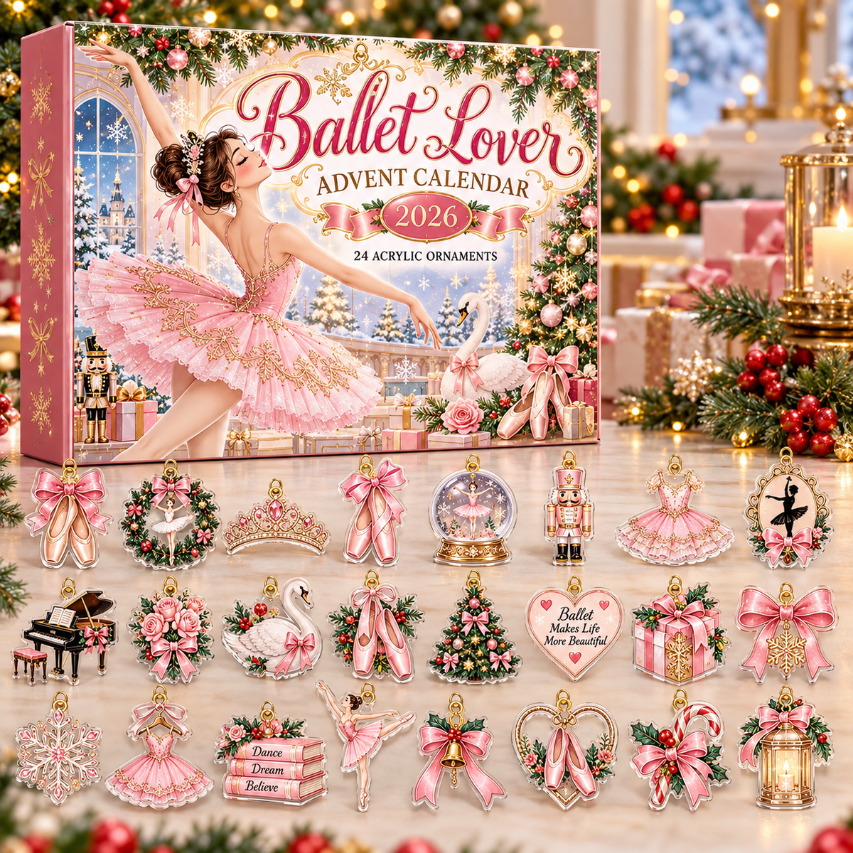 Ballet Lover HG AI Advent Calendar  2026, 24 Acrylic Ornaments, Christmas Countdown Blind Box Holiday Gift for Dancers